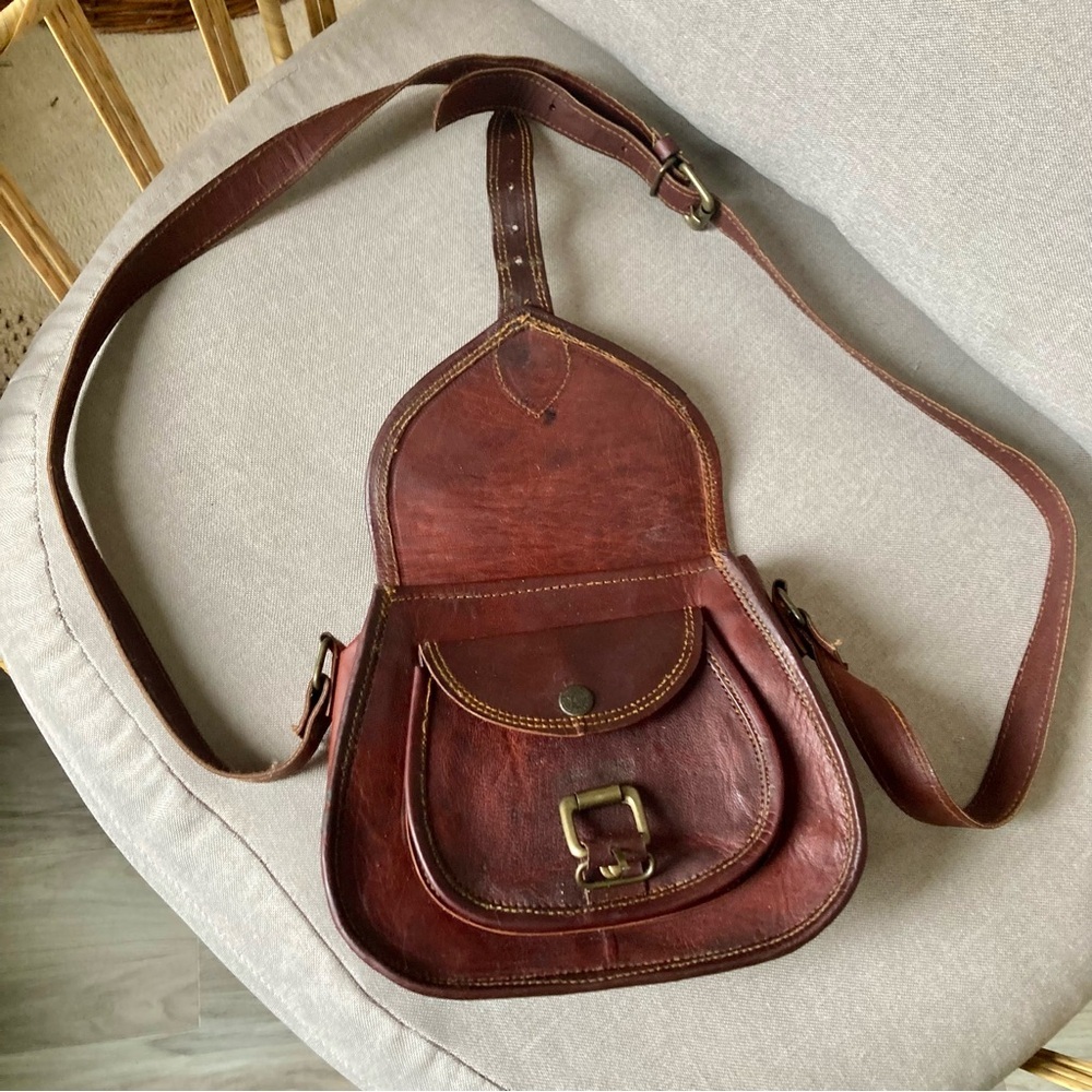 Vintage Leather Saddle Bag Crossbody Bag Boho Equestrian Oxblood Chestnut Brown